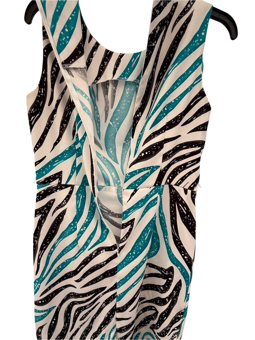 Dressbarn Zebra Print Sheath Dress Size 10 Teal Black Ivory Sleeveless - Picture 3 of 8